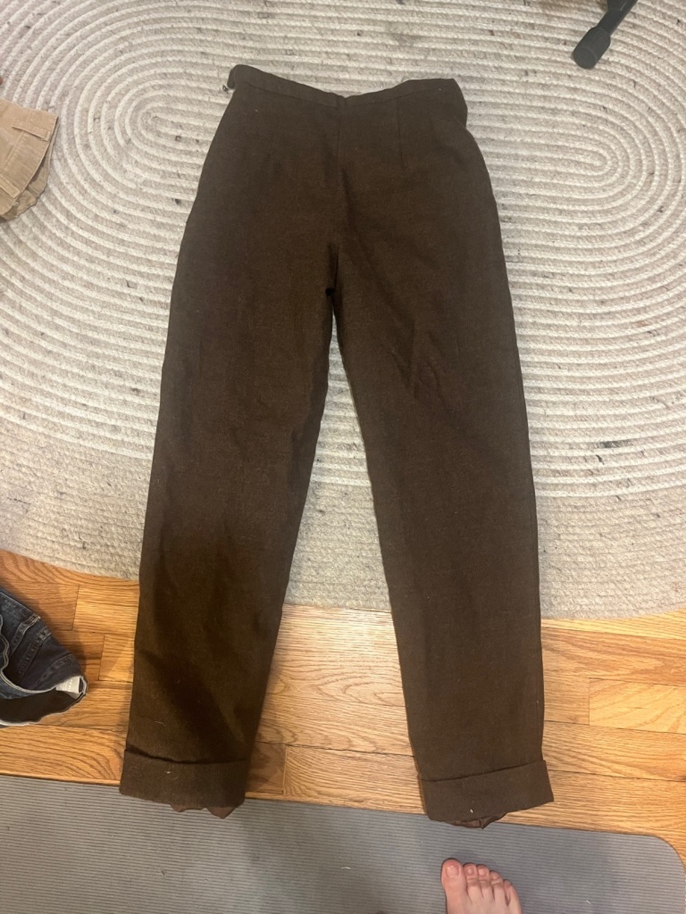 Chocolate brown vintage wool tailored trousers (missing zipper clasp) - Picture 3 of 9